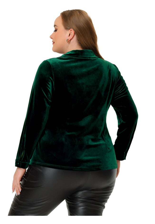 Velvet Lapel Long Sleeve Button Down Shirt, Green / Forest Green, alternate image number 2