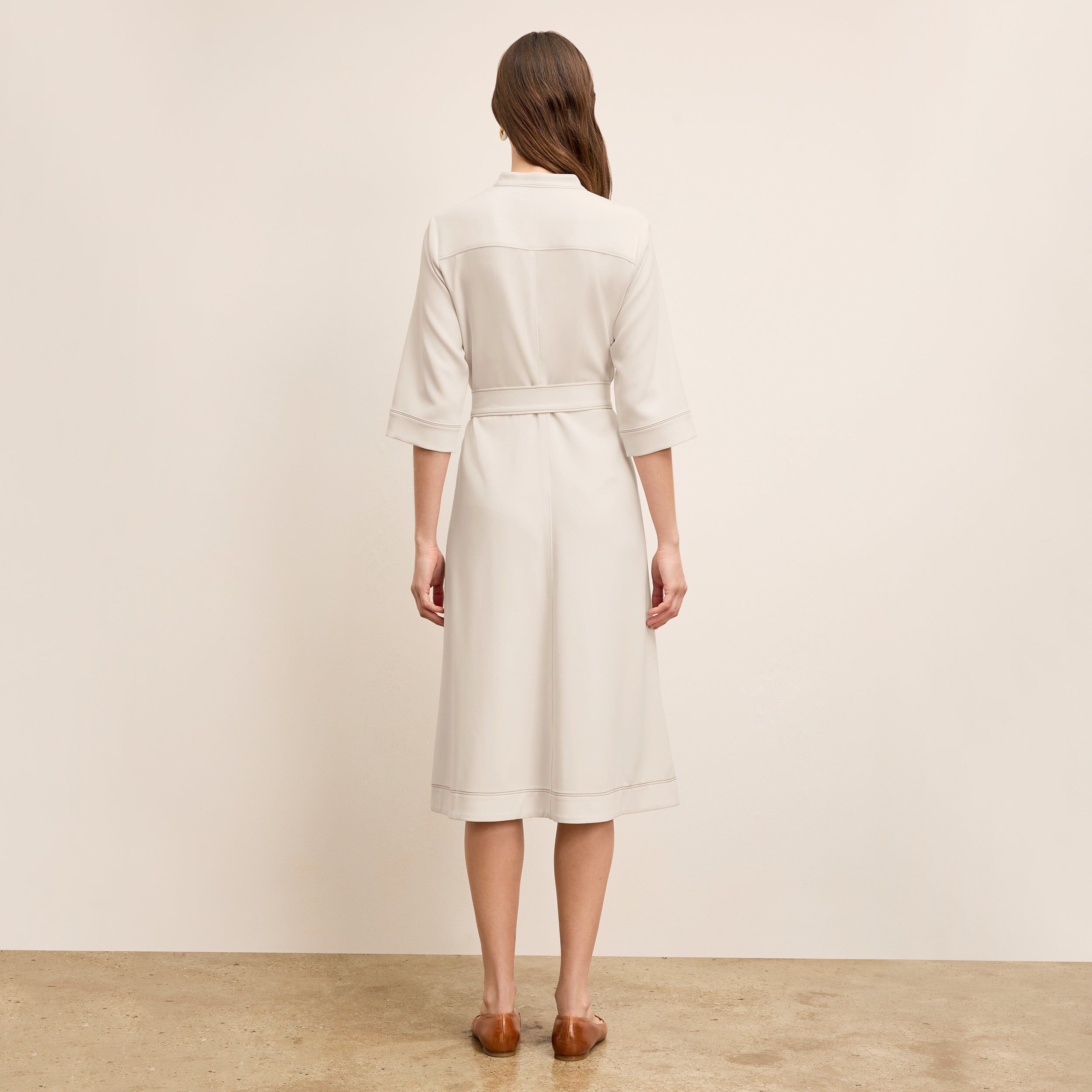 Lauleh Dress - Everyday Crepe with Topstitch, Eggshell / Warm Grey, alternate image number 1