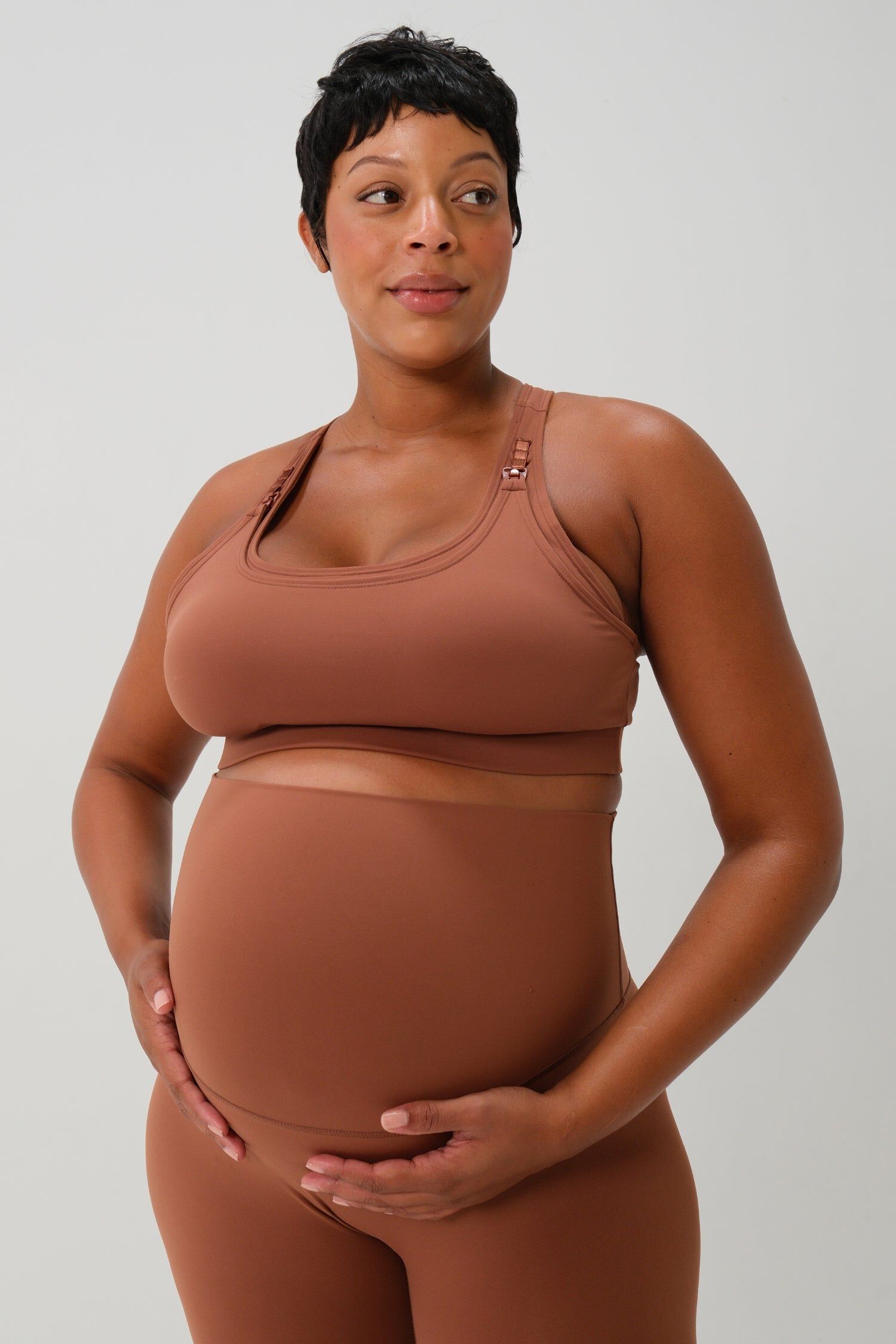 Women's High Impact Racer Back Maternity & Nursing Sports Bra with Easy-Release Breastfeeding Clips, Brown / Brown, alternate image number 2