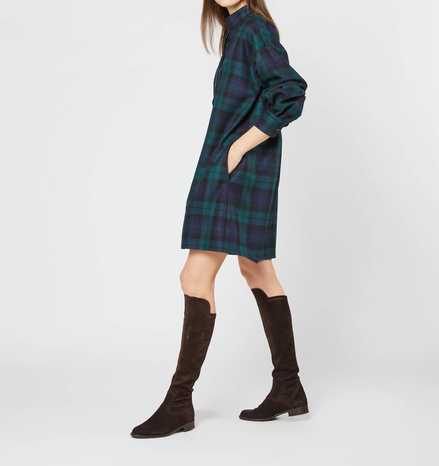 ANAYA POPOVER DRESS IN BLACKWATCH WOOL TARTAN, , alternate image number 5