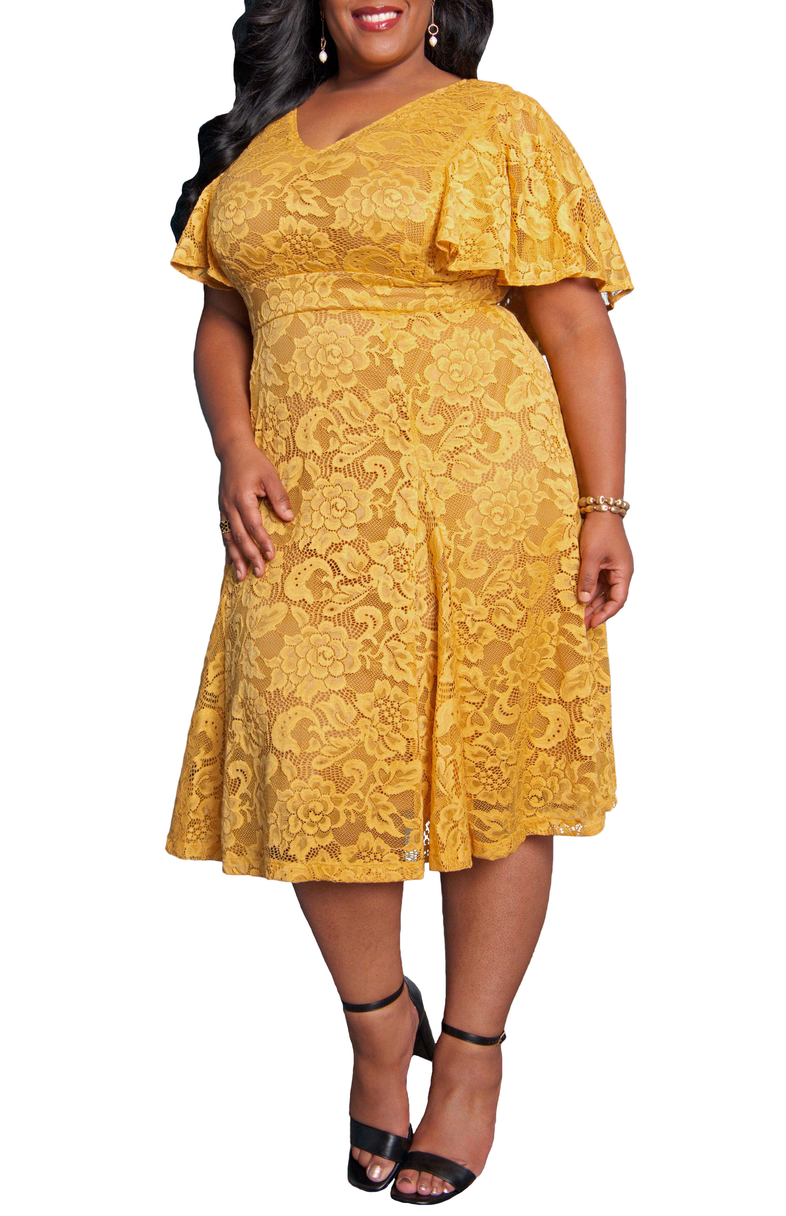 Camille Lace Cocktail Dress, GOLDENROD / Mustard, alternate image number 1