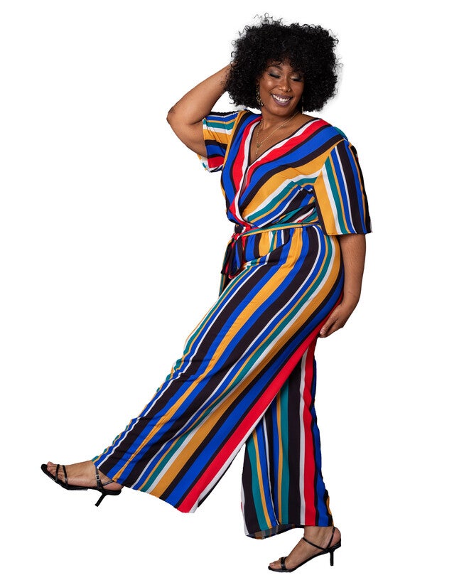 Havana Colorful Stripe Wrap-Front Jumpsuit, , alternate image number null