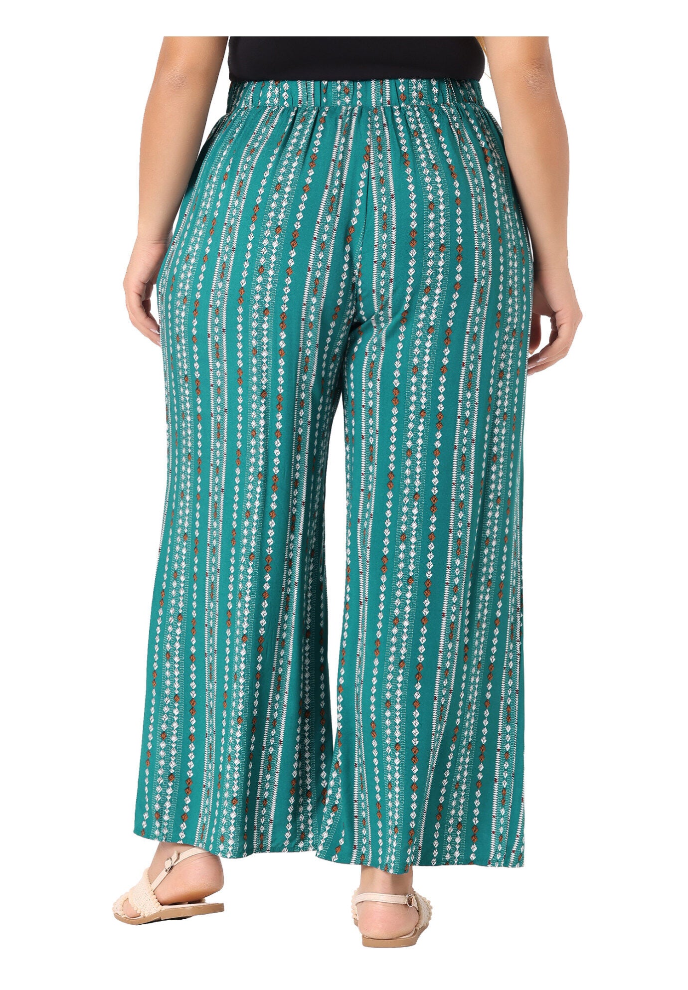STRIPE BOHO WIDE LEG PAPER BAG PALAZZO PANTS, Lake Blue / Azure Blue, alternate image number 4