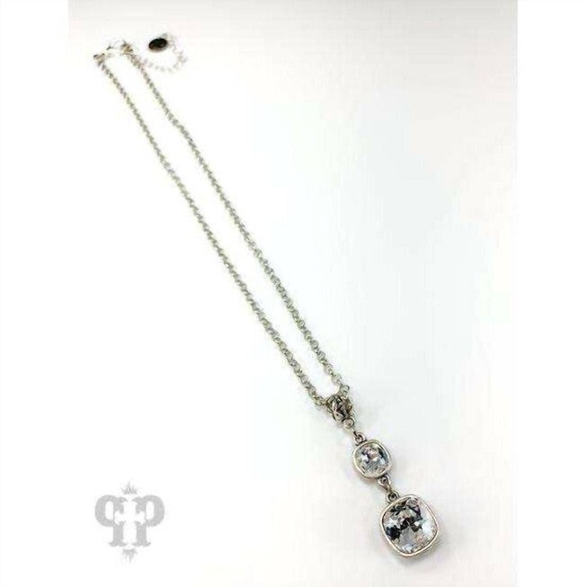 DOUBLE CLEAR CUSHION CUT DROP PENDANT NECKLACE IN SILVER, Silver / Silver, alternate image number null