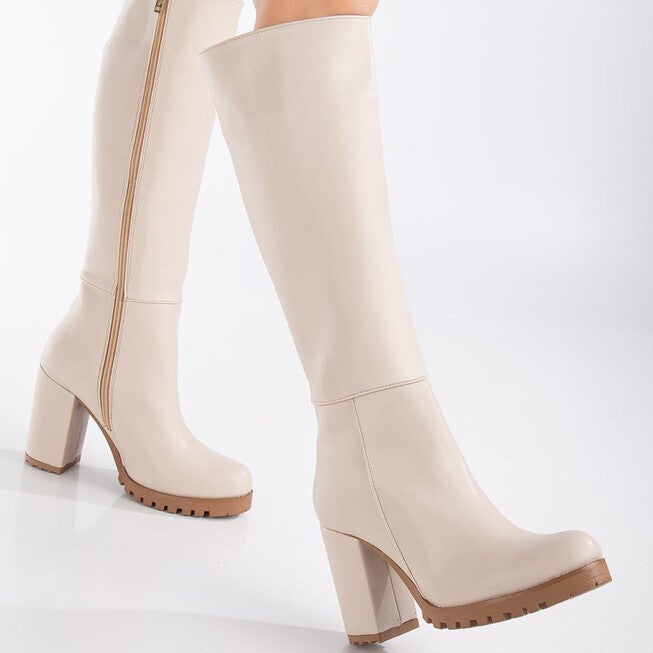 ALIZE - BEIGE WIDE CALF PLATFORM BOOTS, BEIGE / Beige, alternate image number 2