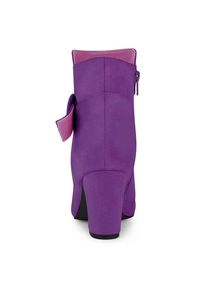 ROUND TOE BLOCK HEEL BUCKLE BOOTIES, Purple / Purple, alternate image number null
