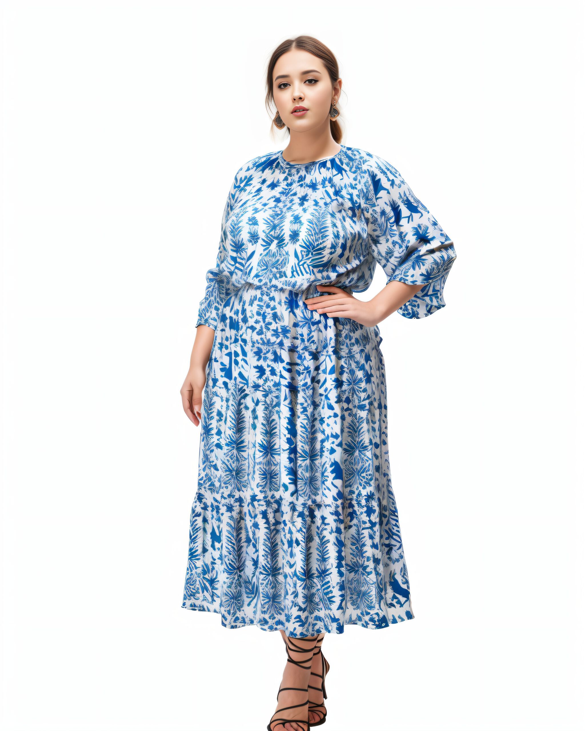 Flora Fauna Print Crepe Blousy Tiered Dress, , alternate image number 2