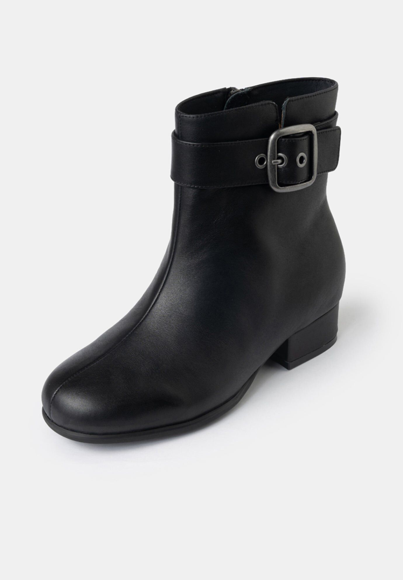 Zoe Mid Heel Buckle Booties, Black / Black, alternate image number 2