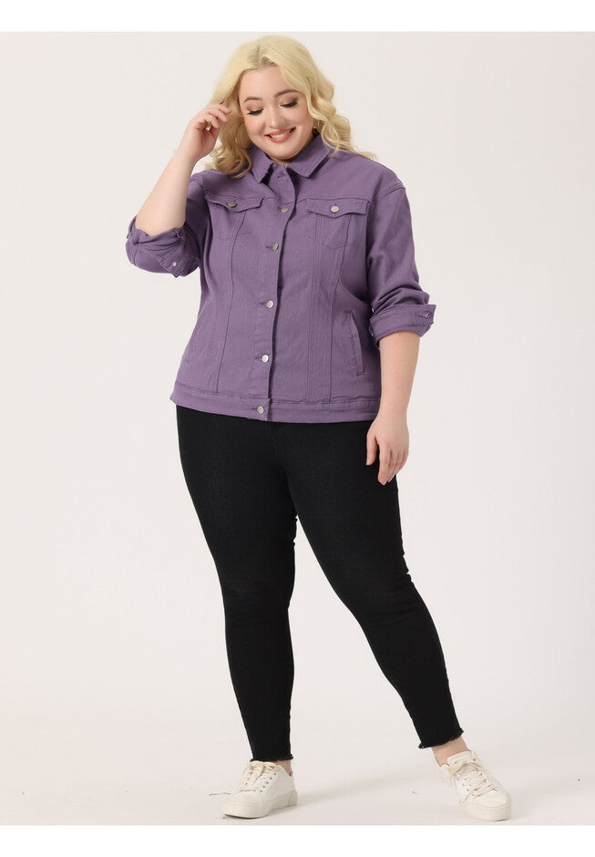 STITCHING BUTTON FRONT WASHED DENIM JACKET, Purple / Purple, hi-res image number 0