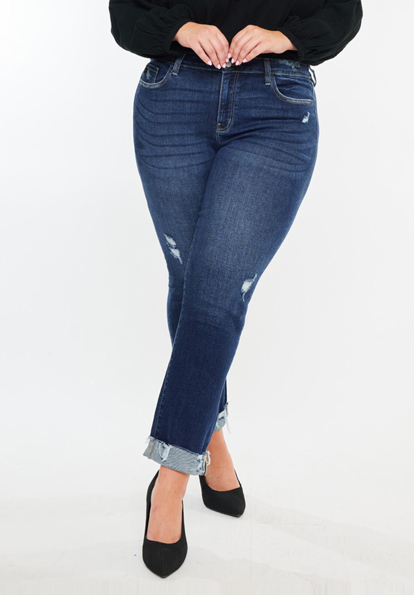 Emely Essentials Mid Rise Slim Straight Leg Jeans (Plus), Dark Wash / Dark Wash, alternate image number 1
