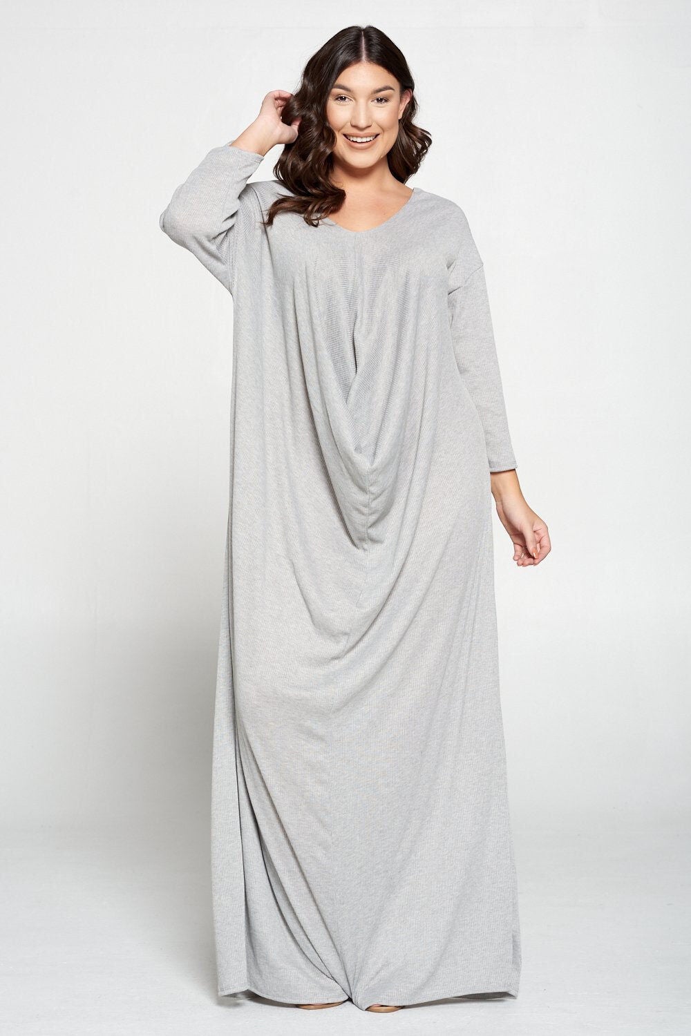 RIBBED LONG SLEEVE DRAPED CONTEMPORARY DRESS, , alternate image number 8