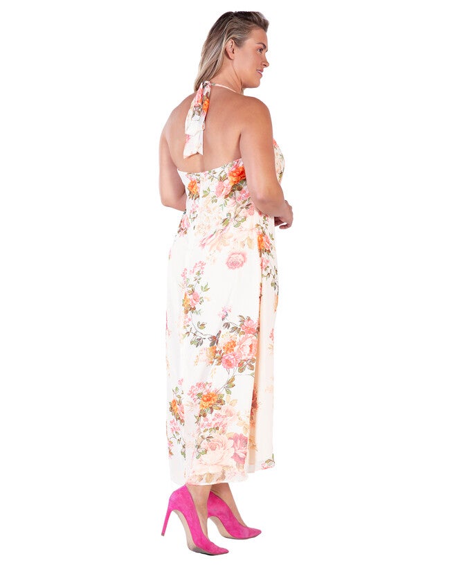 Akari Womens Plus Size Floral Print Cowl Neck Backless Maxi Dress, , alternate image number 4