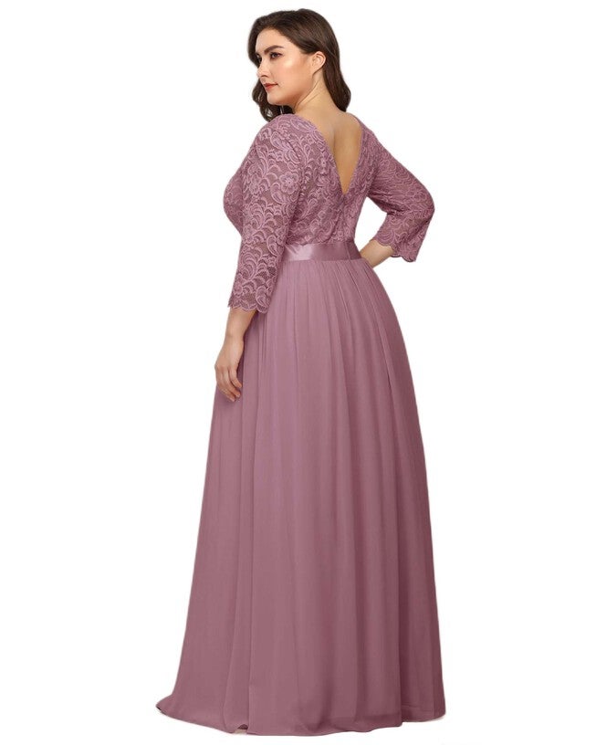 See-Through Floor Length Lace Evening Dress, Purple Orchid / Purple, alternate image number null