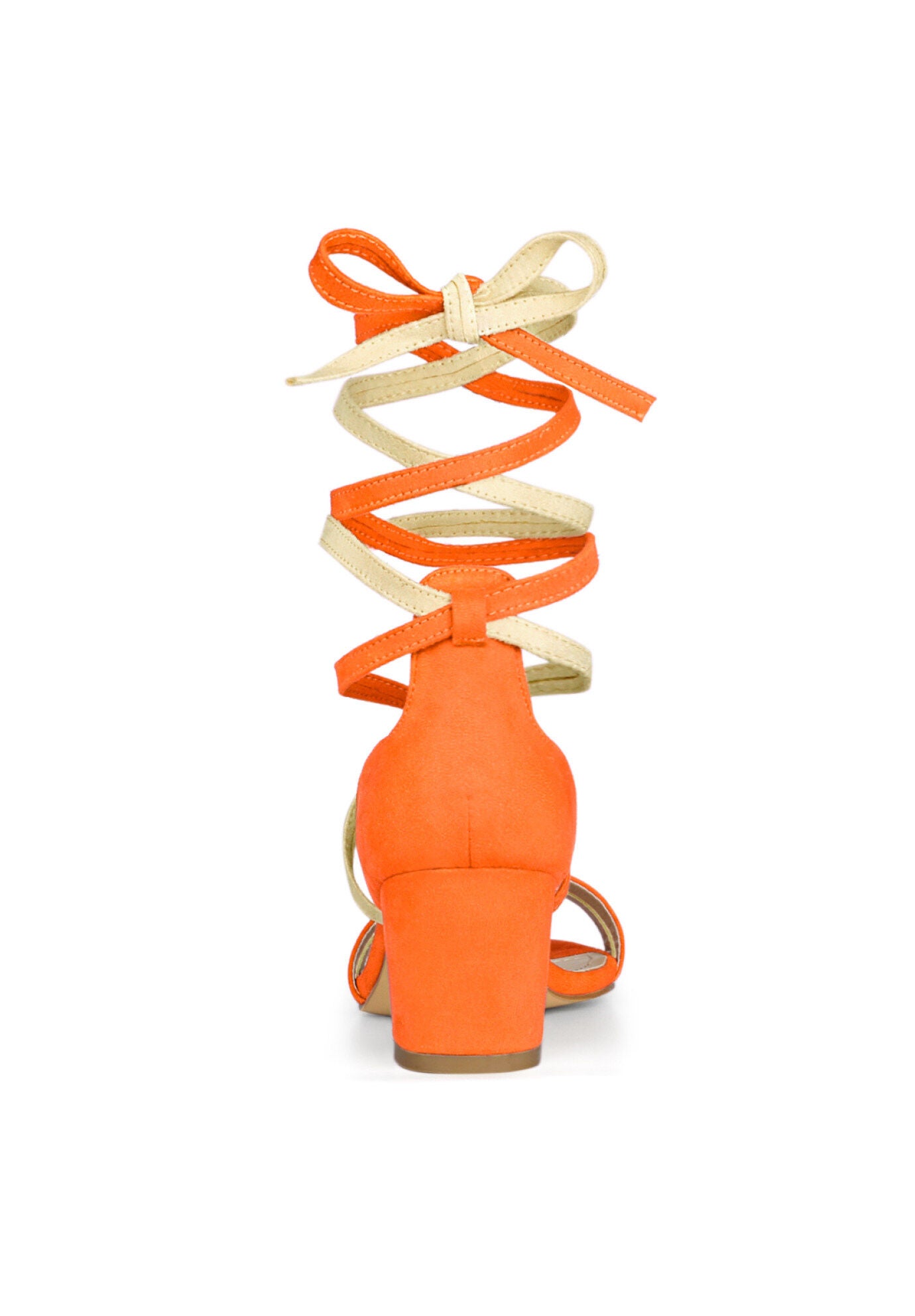 Open Toe Lace Up Color Block Heel Sandals, Orange / Orange, alternate image number 3