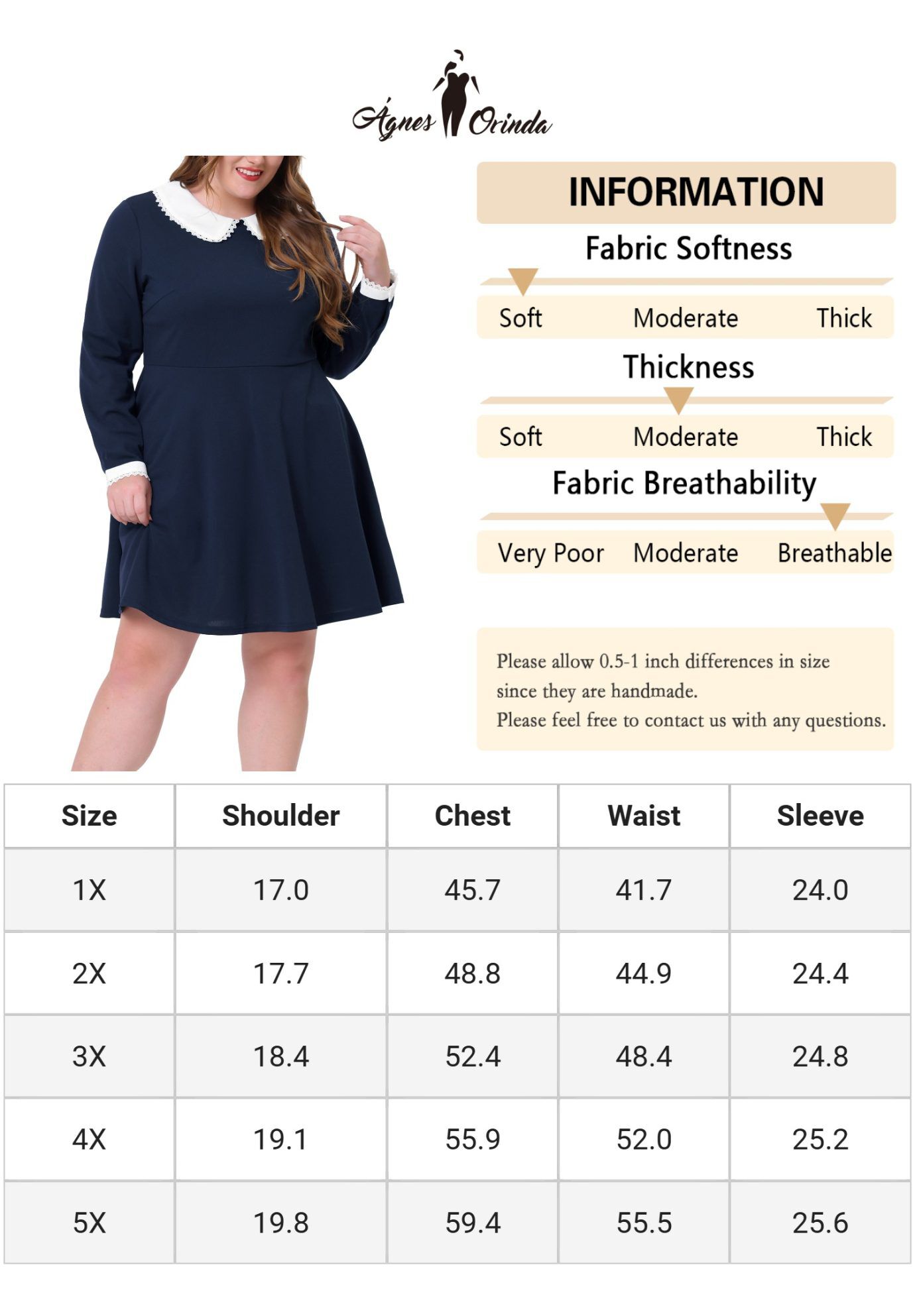 LONG SLEEVE DOLL PETER PAN COLLAR FLARE MIDI DRESS, Navy Blue / Navy, alternate image number 4