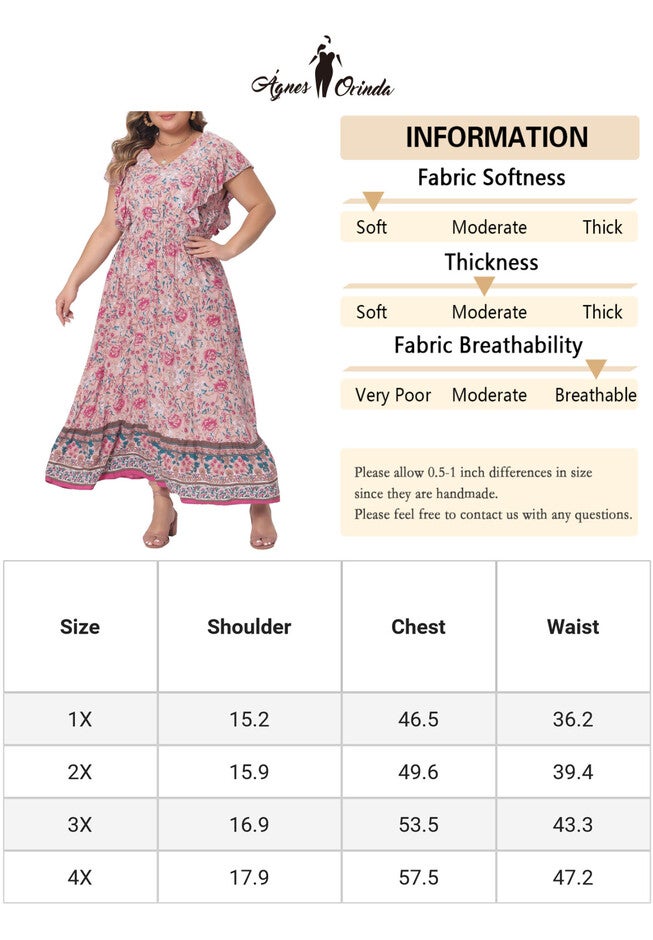 V Neck Ruffle Sleeve Boho Floral Maxi Long Dress, Pink / Pink, alternate image number null