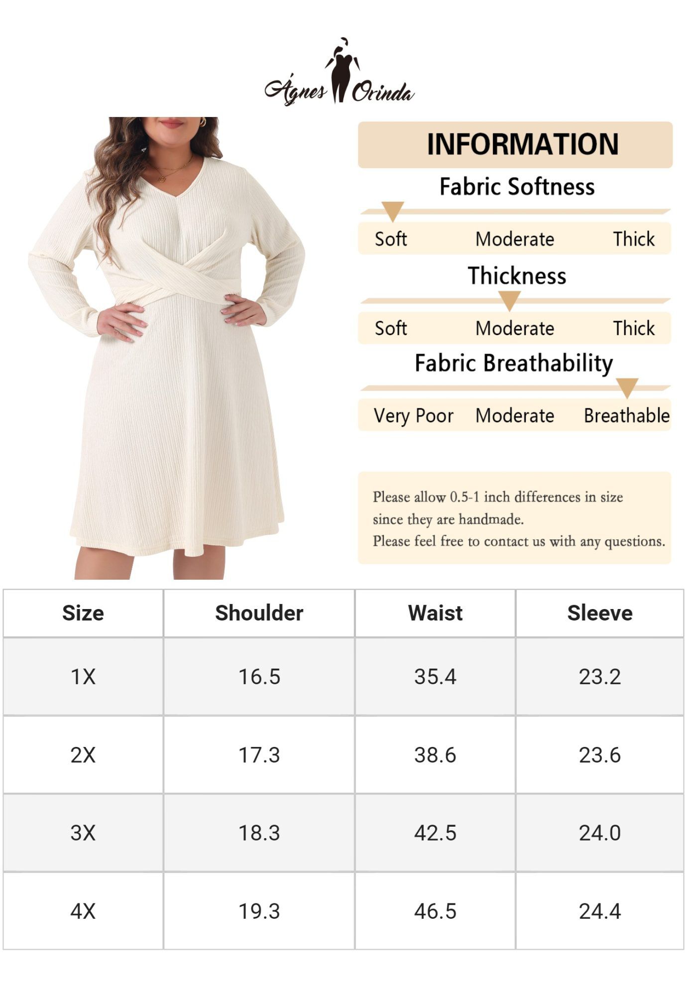 Long Sleeve Elegant Knitted Criss Cross V Neck Sweater Midi Dress, Beige / Beige, alternate image number 4
