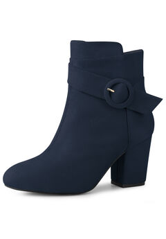 ROUND TOE BLOCK HEEL BUCKLE BOOTIES