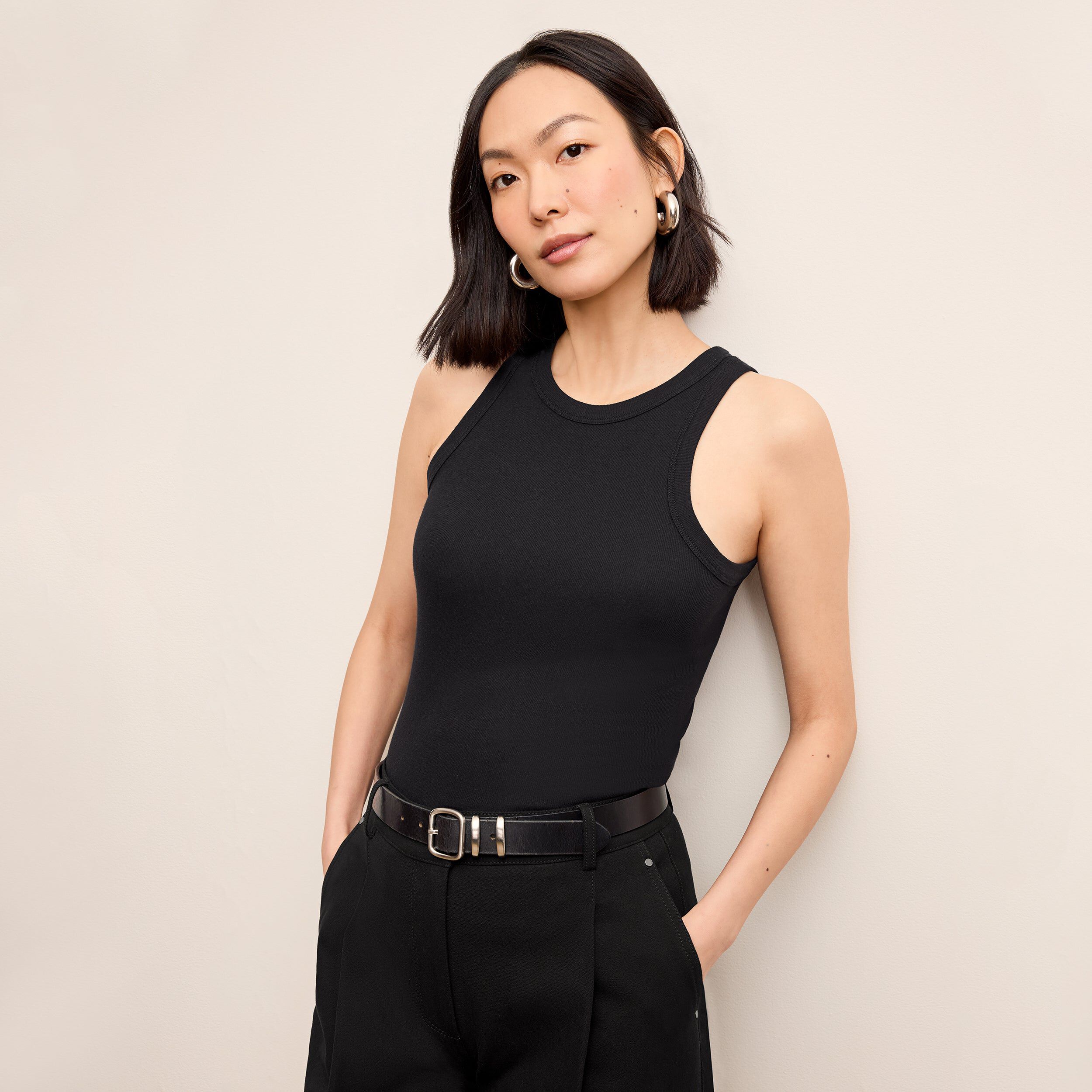 Aubry Layering Tank - Organic Ribbed Pima Cotton, Black / Black, hi-res image number 0