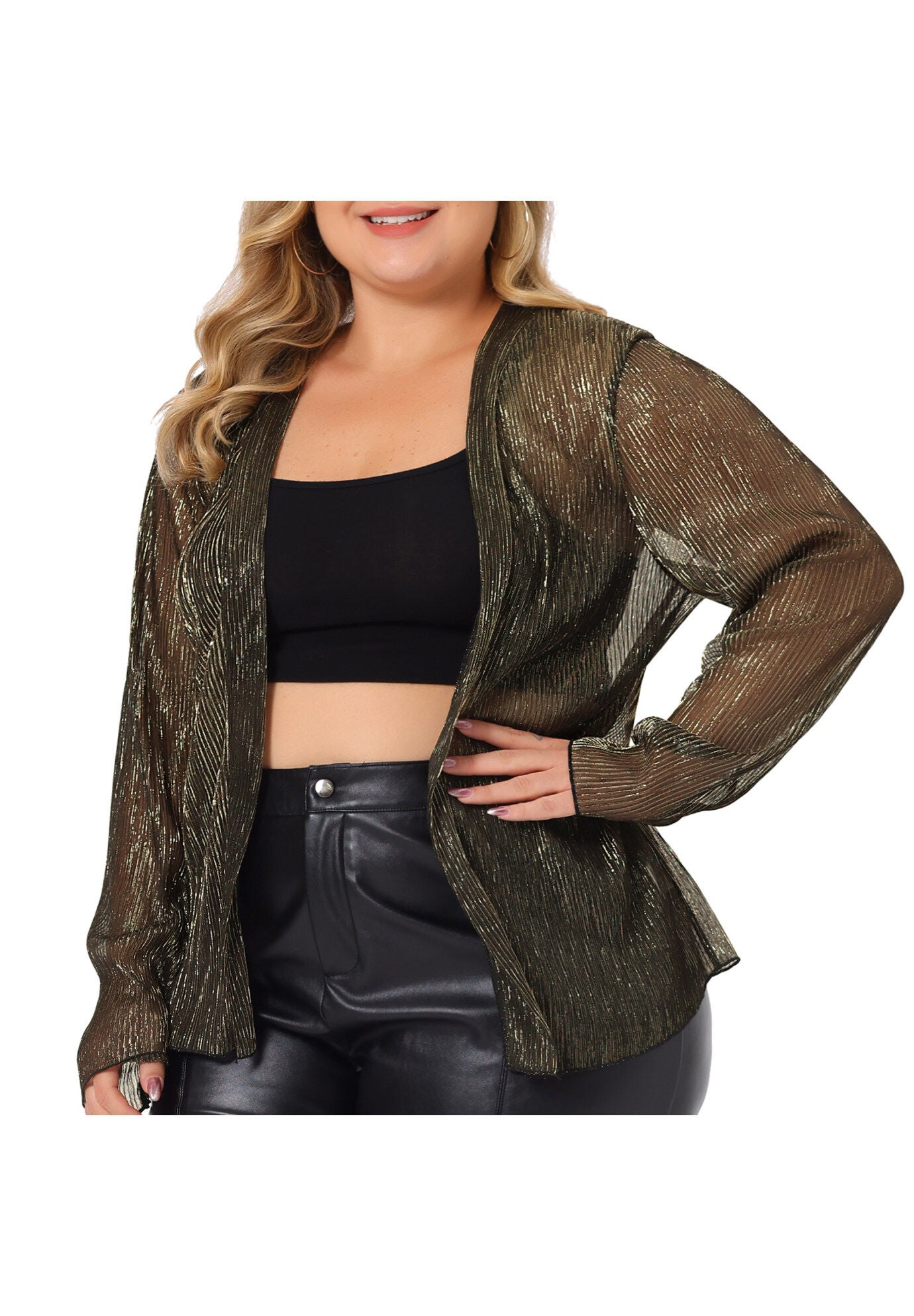 SHEER OPEN FRONT LONG SLEEVE GLITTER OUTWEAR, Gold / Gold, alternate image number 1