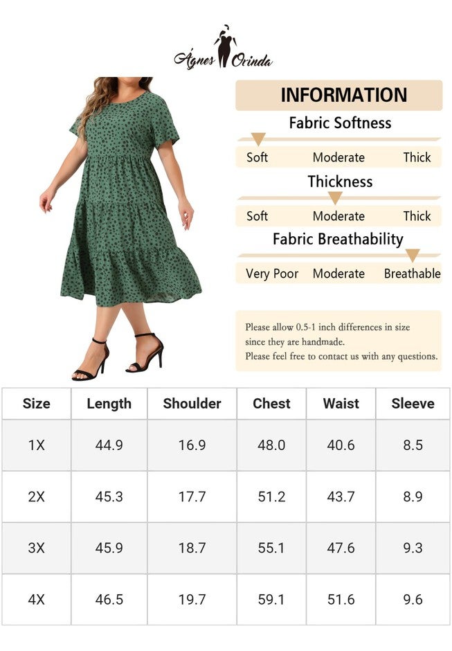 Polka Dots Short Sleeve Midi Layered Dress, Dark Green / Forest Green, alternate image number 4