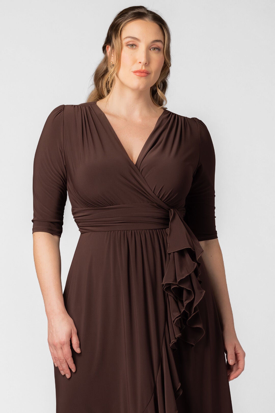 Veronica Ruffle Evening Gown, Chocolate / Brown, alternate image number 2