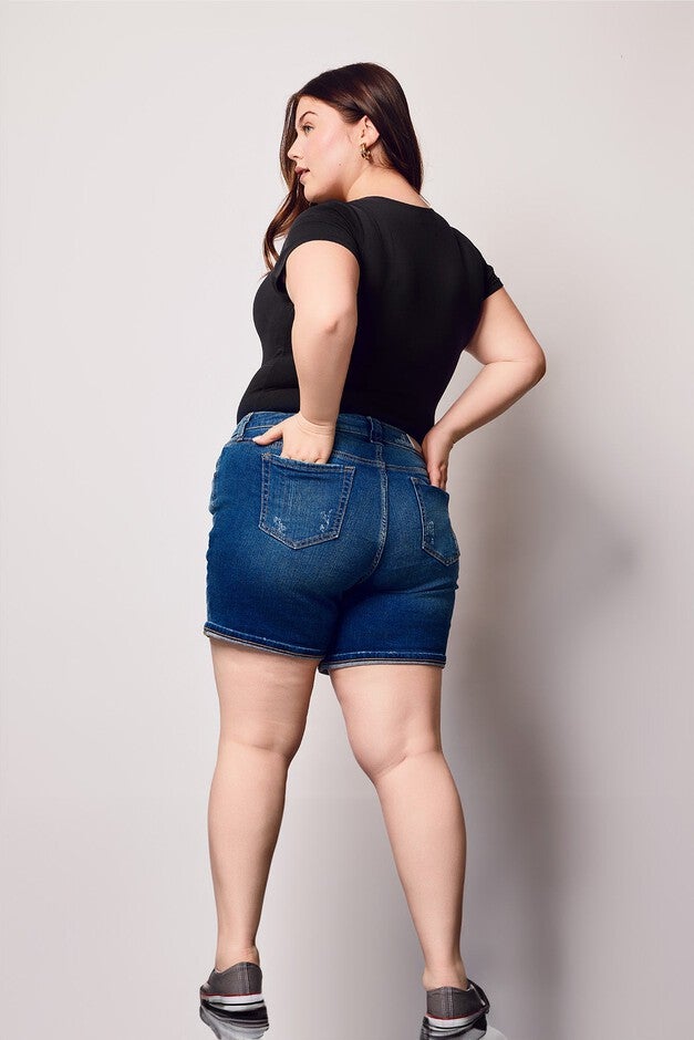 Slink Jeans Womens Denim Rolled Shorts, Lucy / Medium Wash, alternate image number null