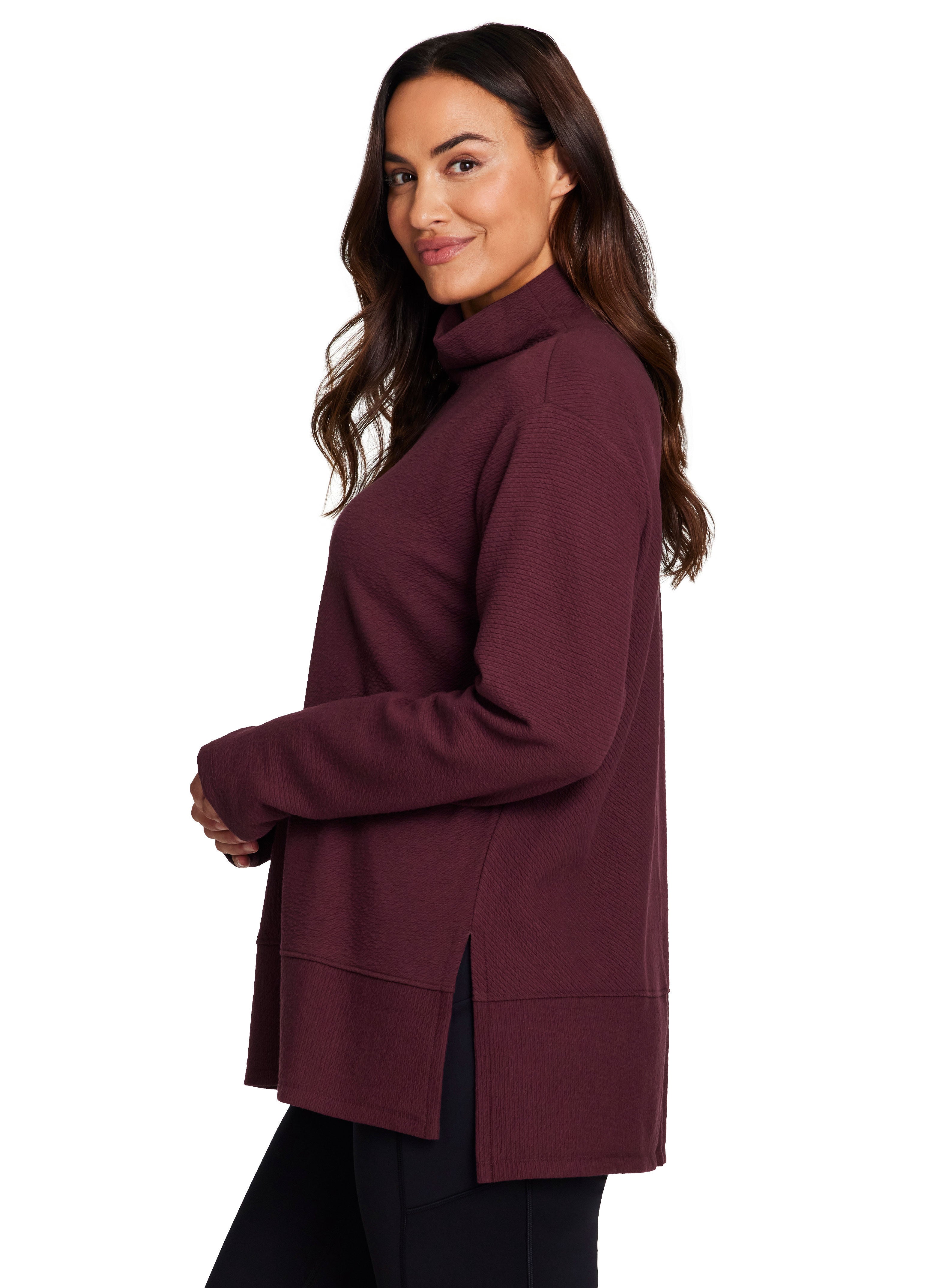 Studio Jacquard Mock Neck Pullover, Burgundy / Burgundy, alternate image number 3