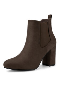 ROUND TOE CHUNKY HEEL CHELSEA ANKLE BOOTS