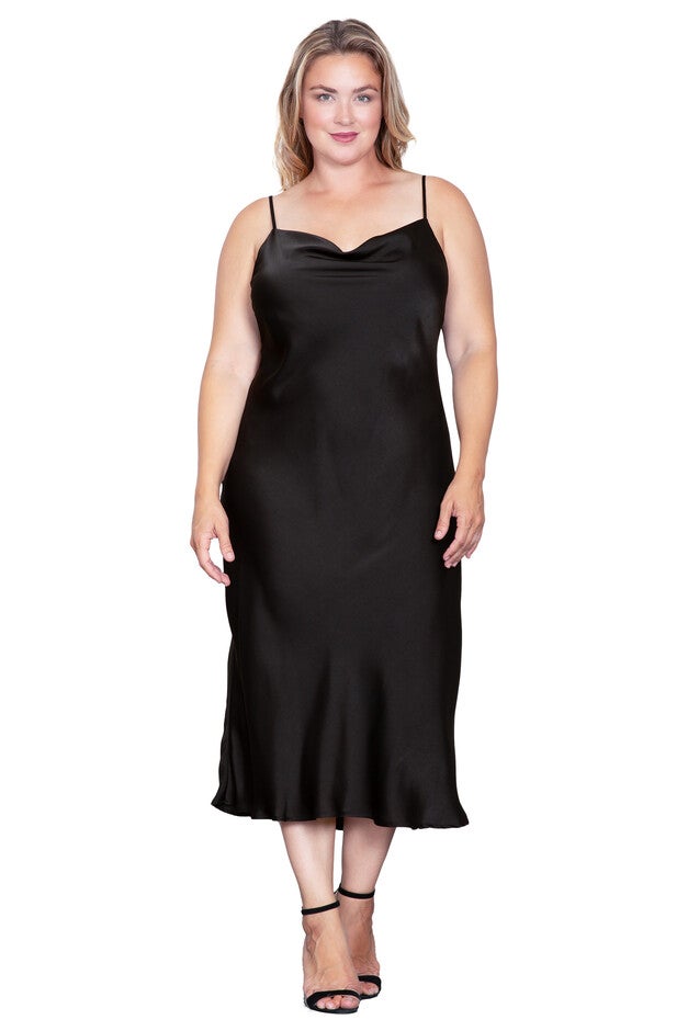 Cowl Neck Midi Tank Dress, Balck / Black, hi-res image number 0
