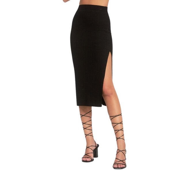 SIDE SLIT SKIRT IN BLACK, Black / Black, hi-res image number 0