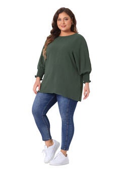 Chiffon Top Batwing Ruffle Long Sleeve Loose T-Shirt Blouse