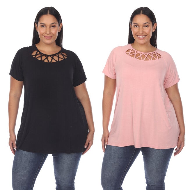 Essential 2 Pack Crisscross Short Sleeve Top, Black Rose / Black, hi-res image number null