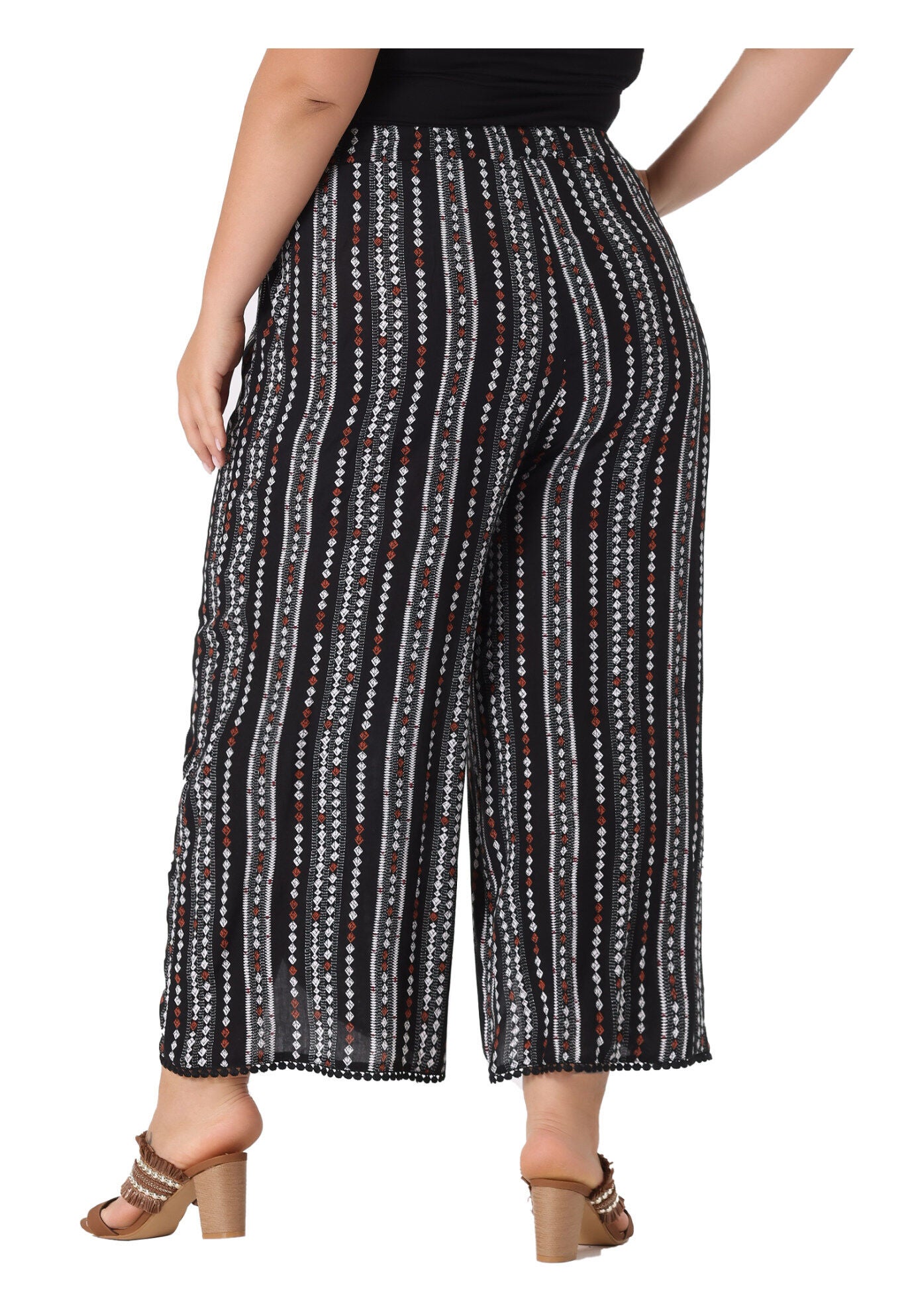 SPLIT ELASTIC WAIST FLOWY STRIPED WIDE LEG PANTS, Black / Black, alternate image number 3