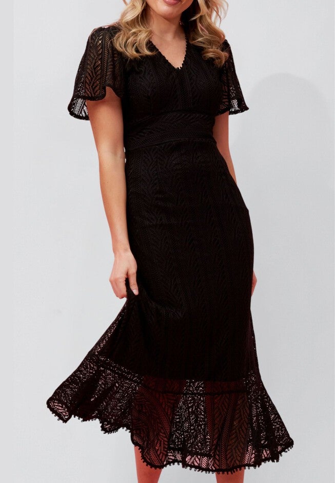 Annick - Bonnie Crochet Knit Midi Dress Lining Short Sleeves, Black / Black, hi-res image number null