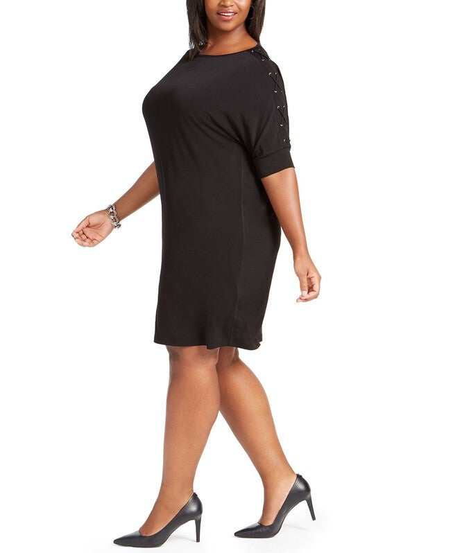 Michael Kors Women's Lace up Plus Shift Dress Black Size 0X, Black / Black, alternate image number 2