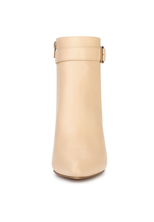 POINTED TOE BUCKLE DECOR BOOTIES, Beige / Beige, alternate image number null