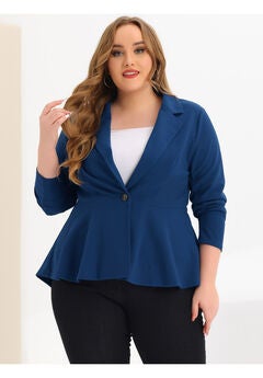 RUFFLE V NECK BUTTON NOTCH PANEL PEPLUM BLAZER