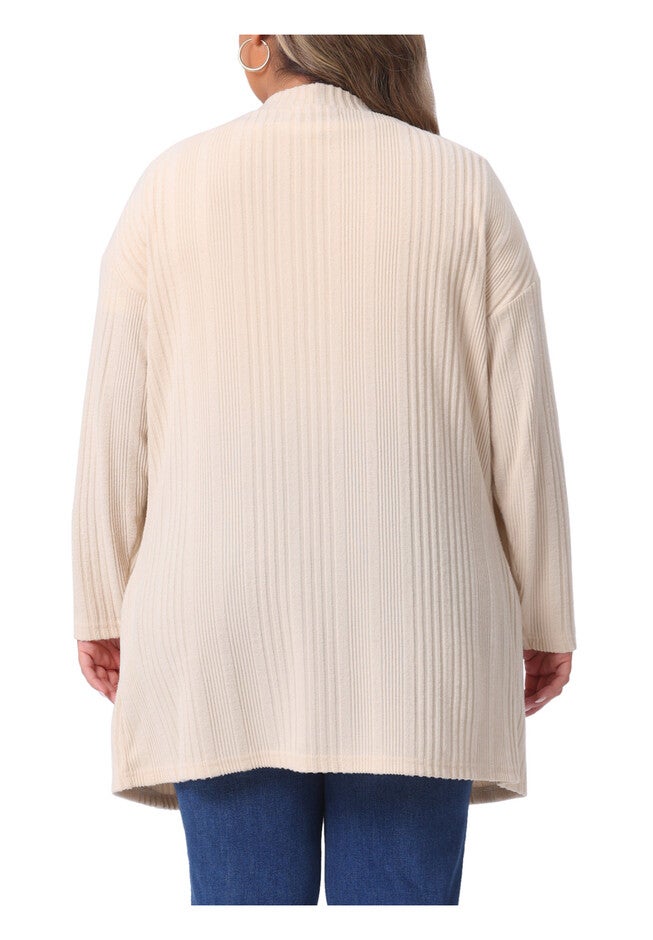 V Neck Long Sleeve Knit Cardigan with Pockets, Apricot / Cream, alternate image number 3