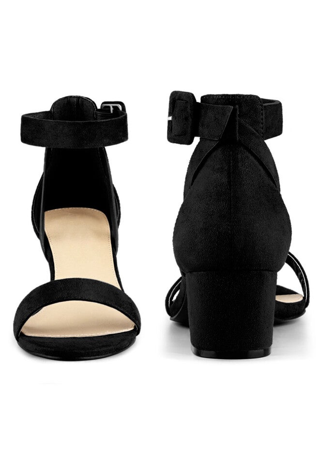 Open Toe Ankle Strap Block High Heels Sandals, Black / Black, alternate image number 1