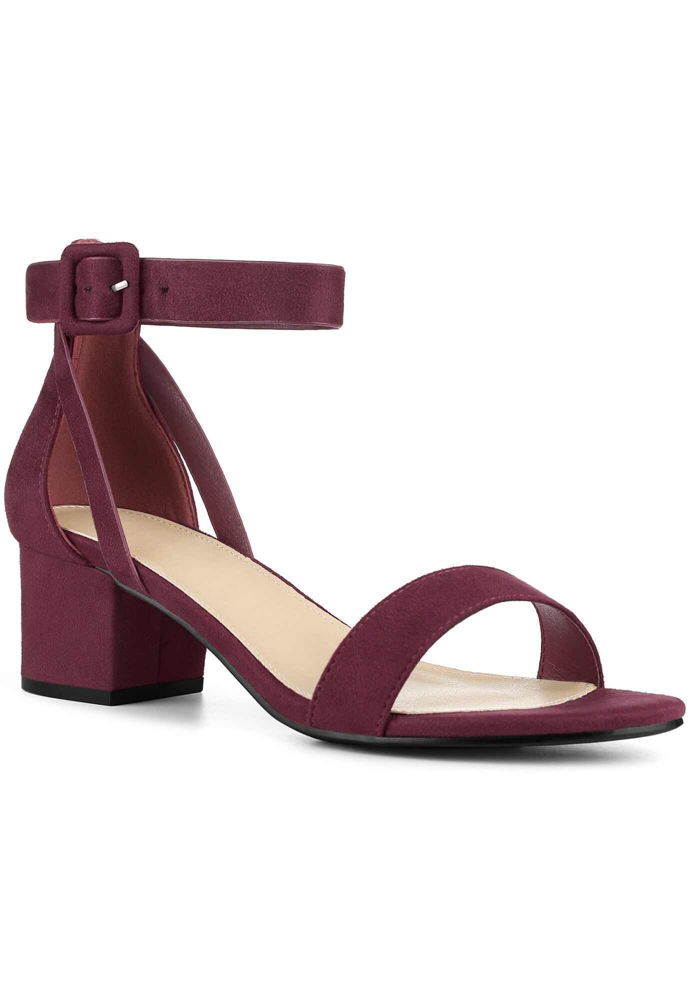 Open Toe Ankle Strap Block High Heels Sandals, Burgundy / Burgundy, hi-res image number 0