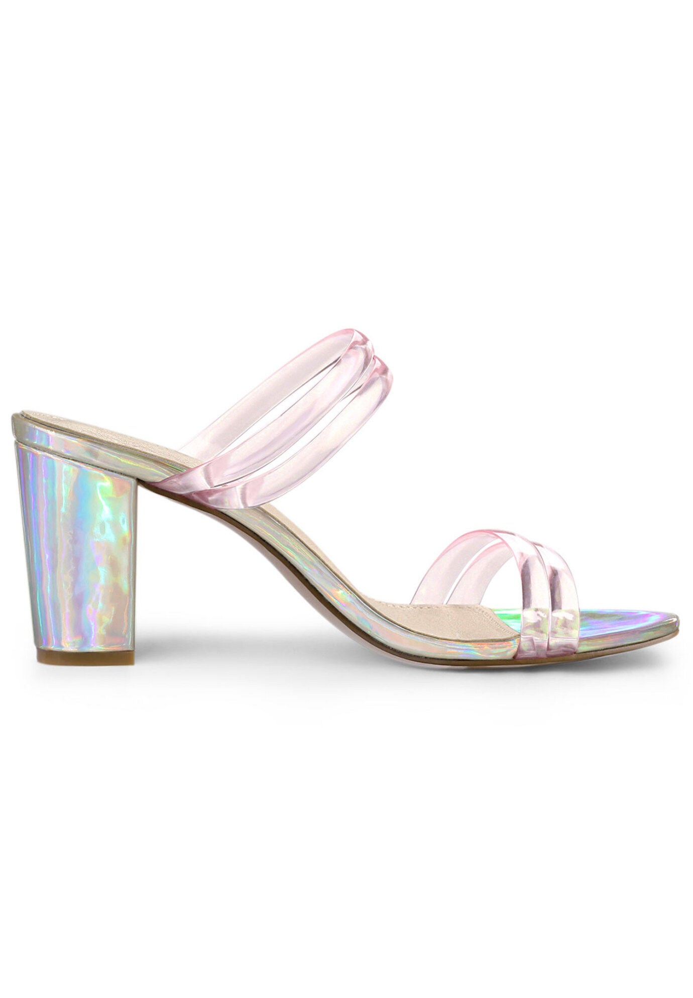 Strappy Slides Mules Block High Heel Sandal, Pink / Pink, hi-res image number 0