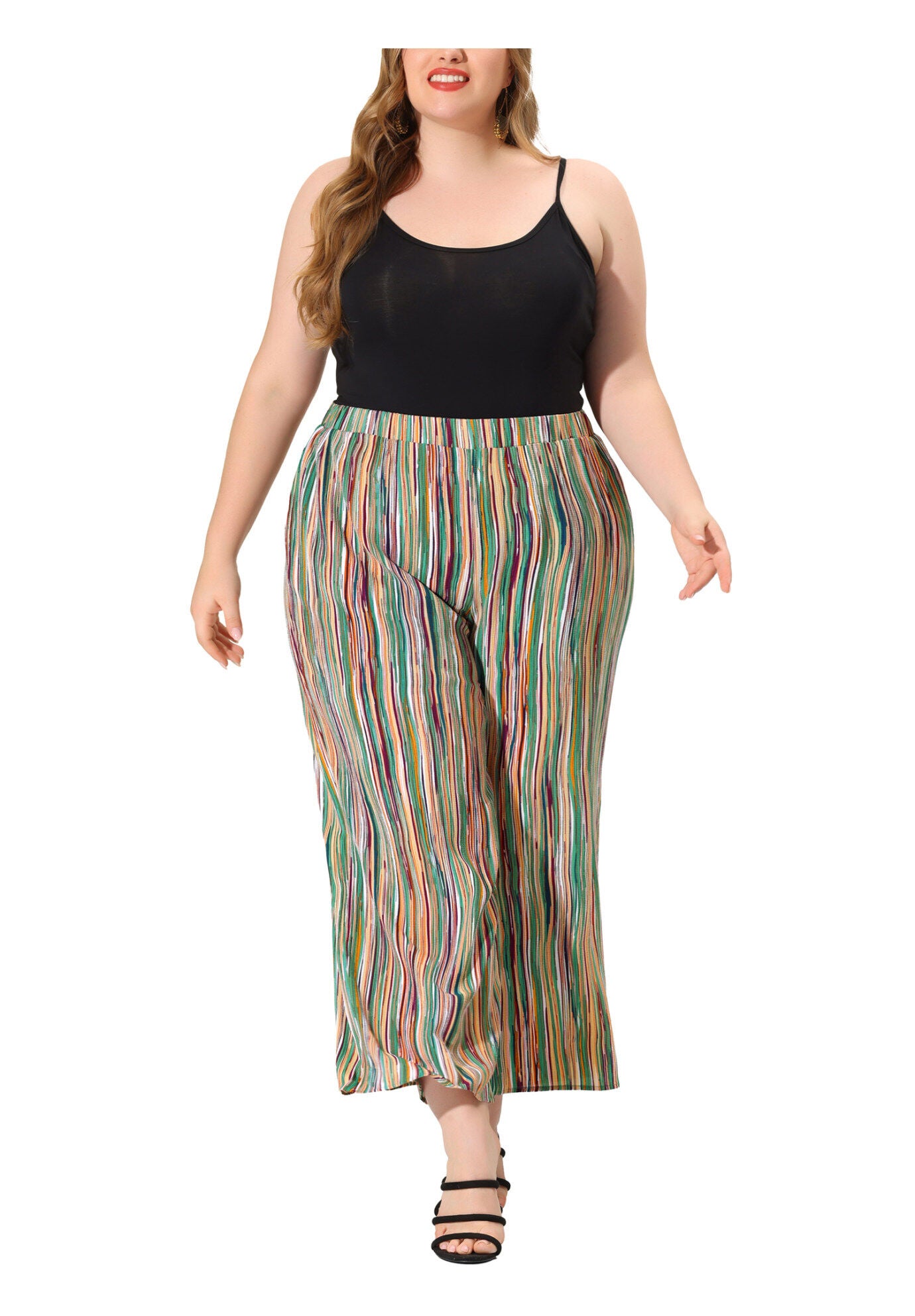 STRIPE BOHO WIDE LEG PAPER BAG PALAZZO PANTS, Green / Light Green, alternate image number 2