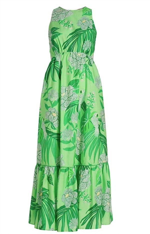 DEWDROP FLORAL MIDI DRESS IN GREEN, Green / Light Green, alternate image number null