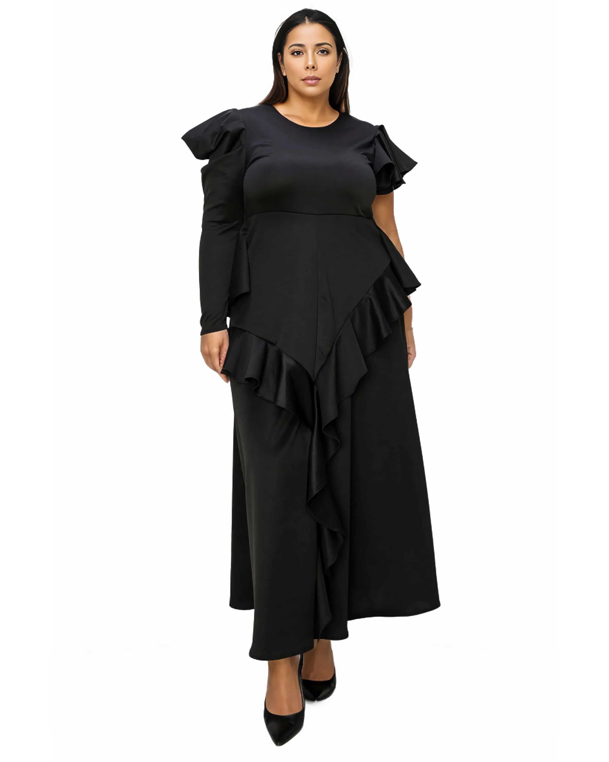 VIVIENNE RUFFLED MAXI DRESS, Black / Black, hi-res image number 0