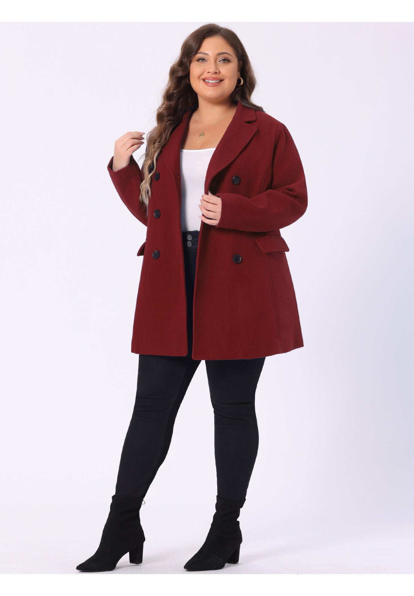 NOTCHED LAPEL DOUBLE BREASTED COAT, Dark Red / Red, hi-res image number 0