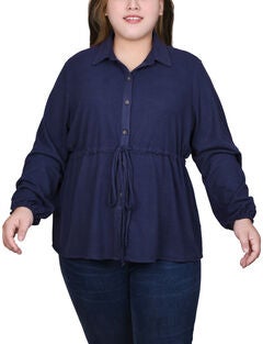 Long Dolman Sleeve Drawstring-Waist Tunic Top
