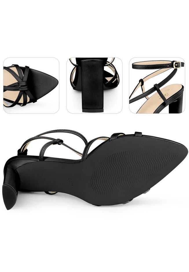 Cross Heeled Sandal Slingback Open Toe Strappy Sandals, Black / Black, alternate image number null