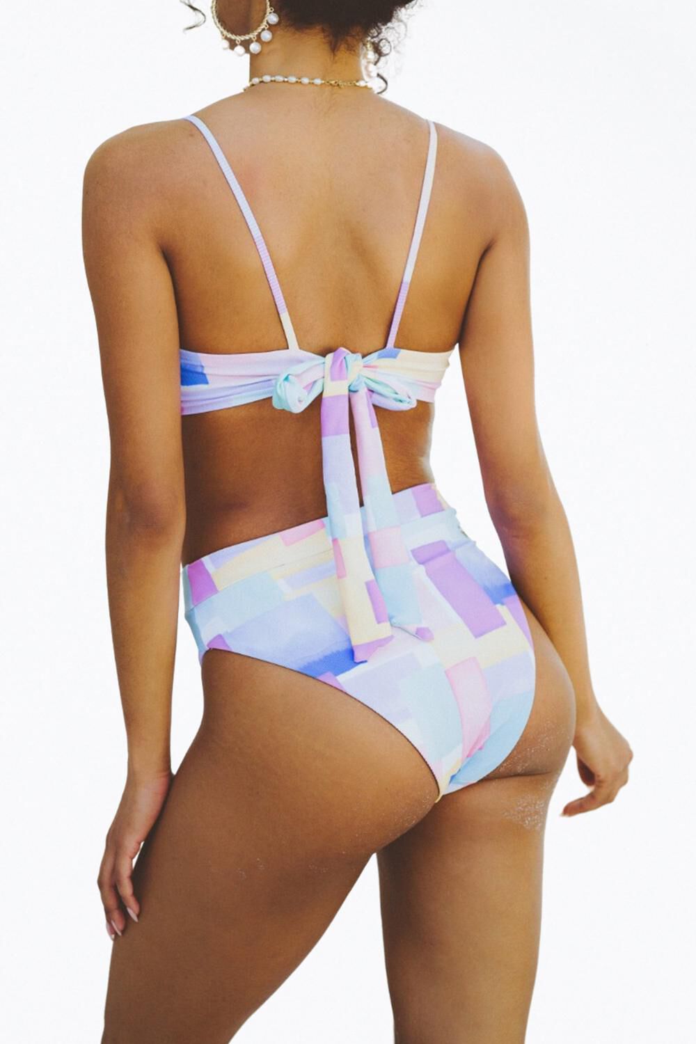 DOVE RETRO RIBBED HIGH-LEG BIKINI BOTTOM IN PASTEL SHAPES, , alternate image number 5