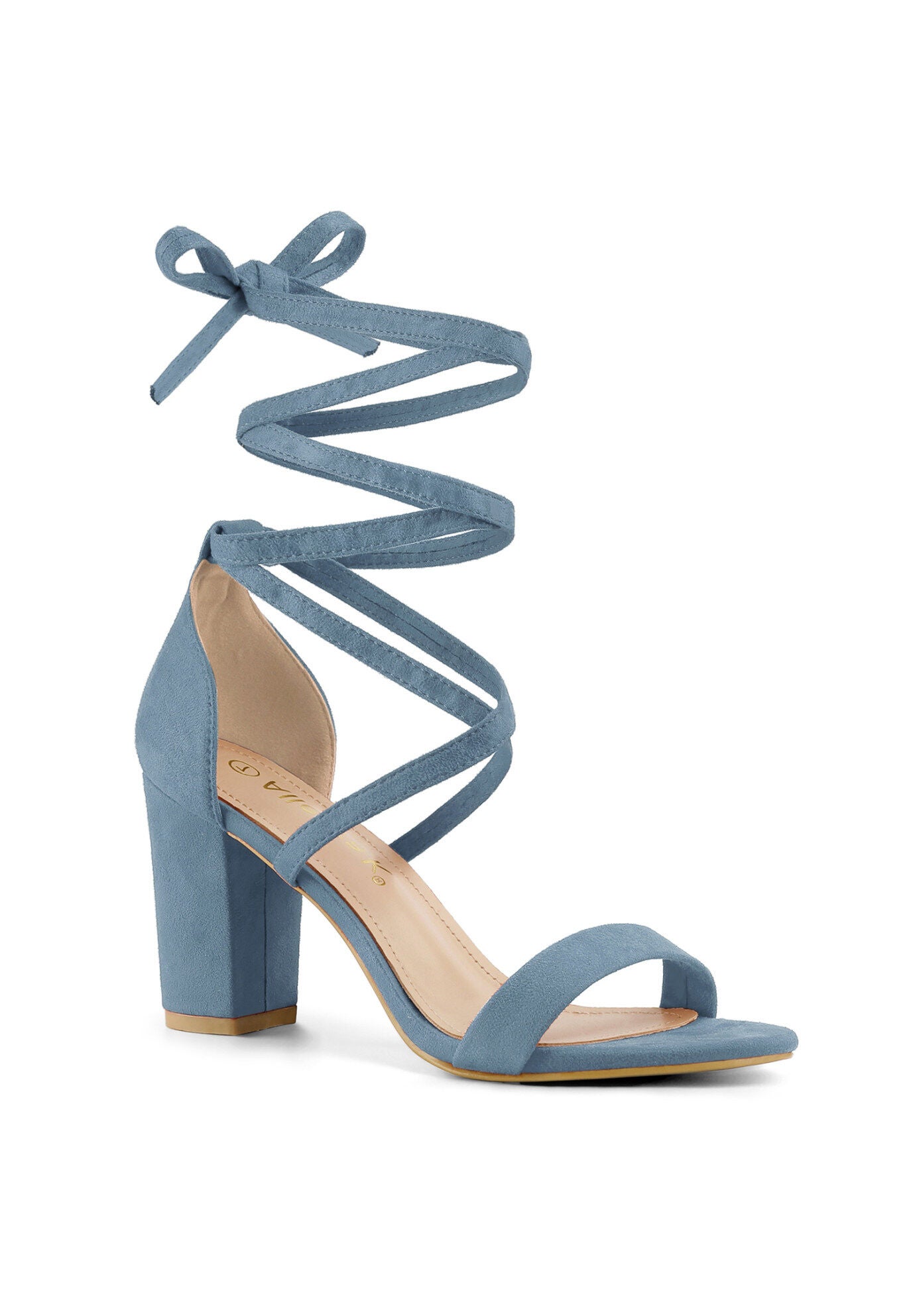 Strappy Chunky High Heels Lace Up Heels Sandals, Haze Blue / Dusty Blue, hi-res image number 0